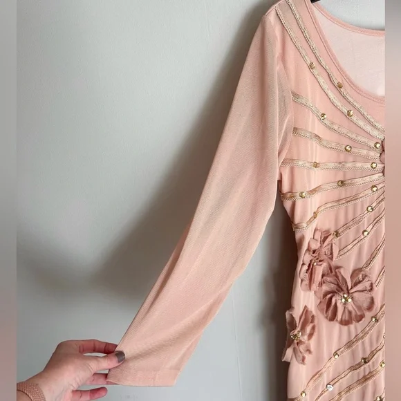 PRETTY ANGEL Silk Mesh Applique Beaded Slip Dress Fairy Coquette Angel Boho Sz L - Picture 6 of 16